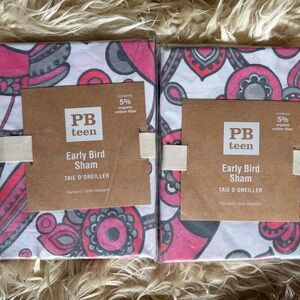 POTTERY BARN Set 2 Early Bird Standard Sham NEW Tags Paisley Grey Pink Warm Teen